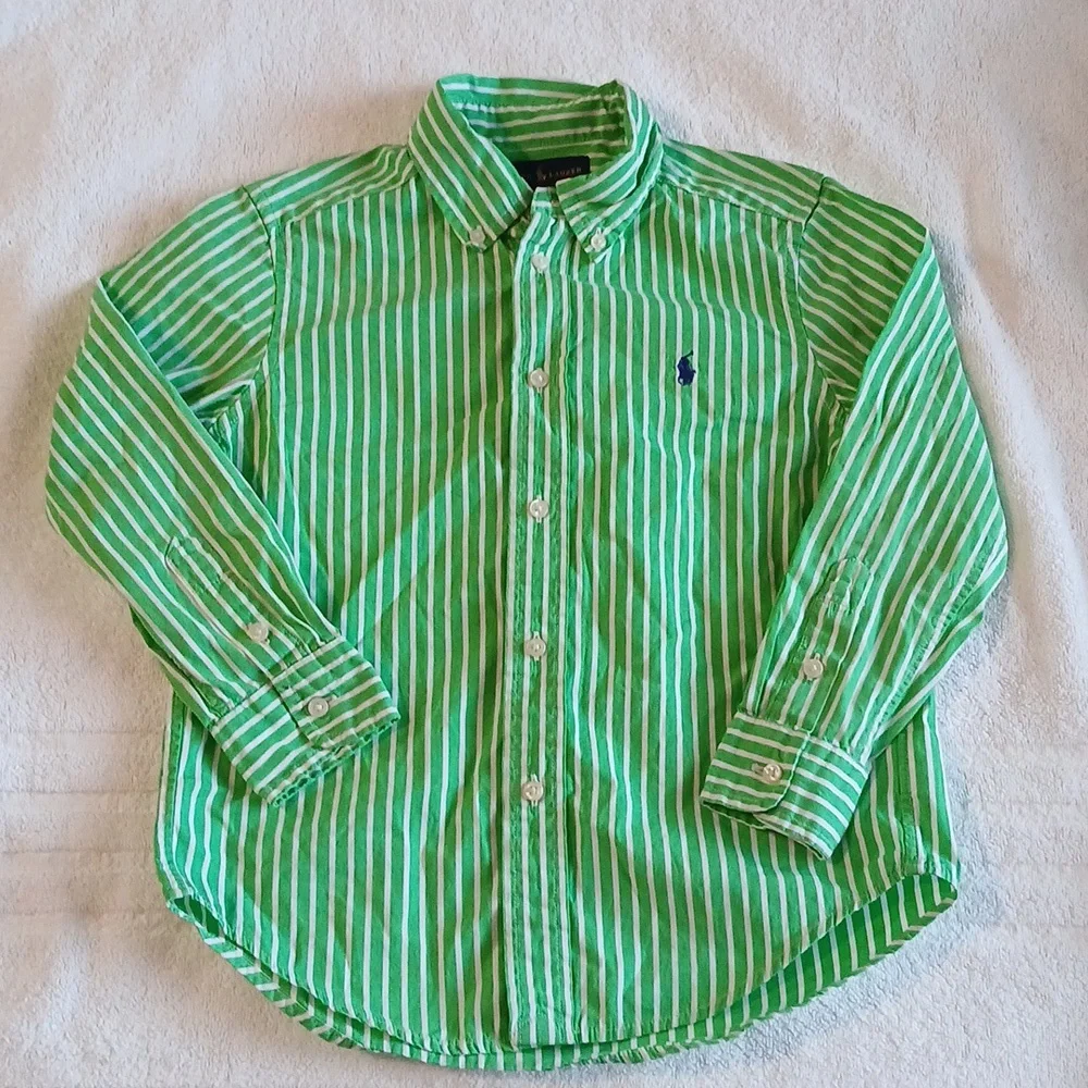 Ralph Lauren Green Striped Dress Shirt Size‎ Kids 5